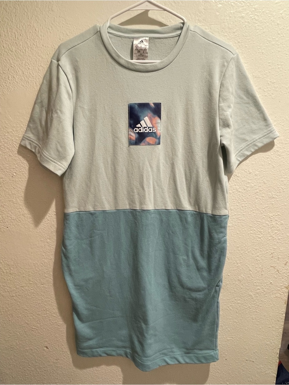 adidas Originals Mint Teal Colorblock T-Shirt Dress Box Logo Pastel XS